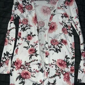 Charlotte Russe Pink and White Floral Cardigan Sweater